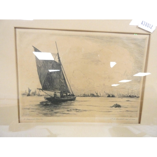 271 - C H Baskett 1917 pencil signed etching, coastal scene.