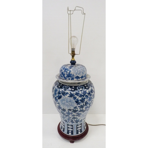 316 - Modern blue and white Chinese lamp base in the Kangxi style, 59cm high.