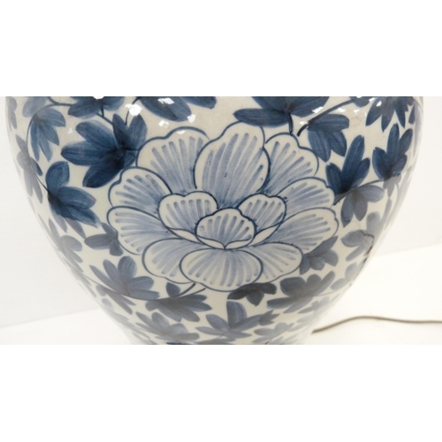 316 - Modern blue and white Chinese lamp base in the Kangxi style, 59cm high.
