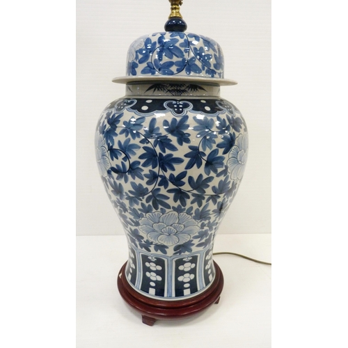316 - Modern blue and white Chinese lamp base in the Kangxi style, 59cm high.