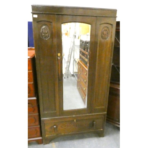 277 - Vintage oak wardrobe with drawer to the base.