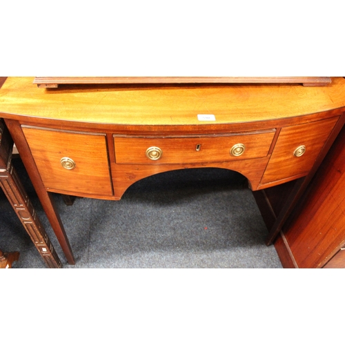 590 - Victorian and mahogany cross banded three drawer kneehole desk raised on square tapering supports, 9... 