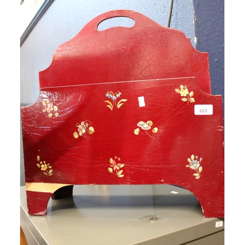 605 - Red painted twin section newspaper rack.