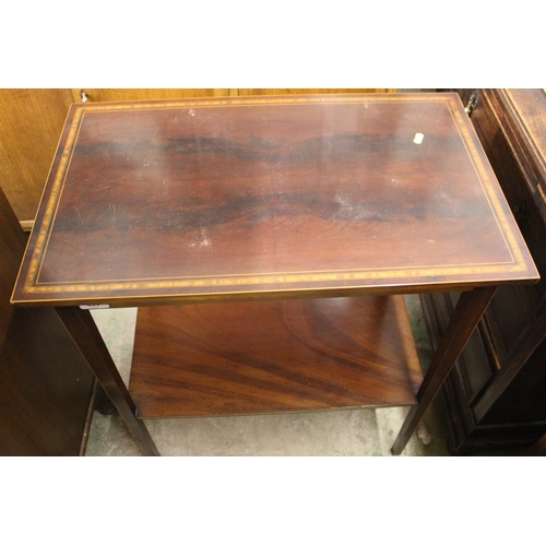 654 - Mahogany and inlaid two tier occasional table.