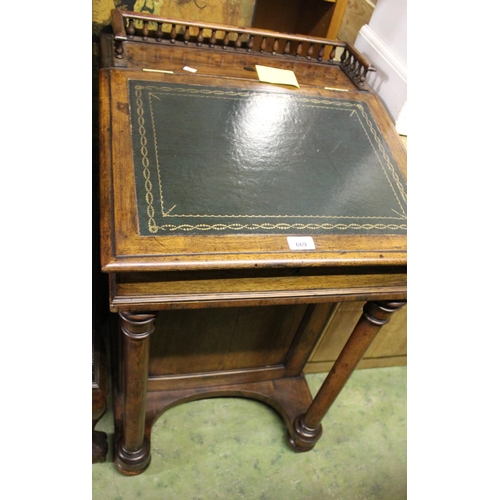 669 - Victorian mahogany gallery backed Davenport with green leather skiver.