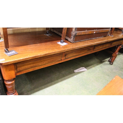 675 - Victorian mahogany hall/serving table with faux drawers raised on turn supports, 245cm long x 75cm t... 