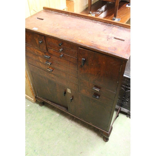 677 - Mahogany optician or dentist cabinet, 88cm wide x 105cm tall.