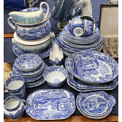 68 - Copeland Spode Blue Italian tea and dinnerware and Wedgwood Florentine gravy boat and tureen.