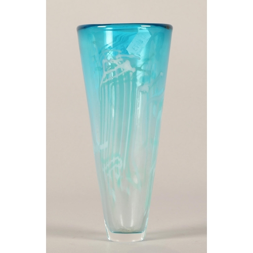 16 - Blue and white patterned art glass vase