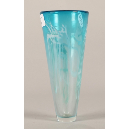 16 - Blue and white patterned art glass vase