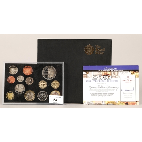 54 - 2010 British Proof Coin Collection in presentation box with certificate