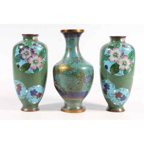 103 - Pair of Chinese cloisonné vases and another Chinese cloisonné vase, 15cm high.