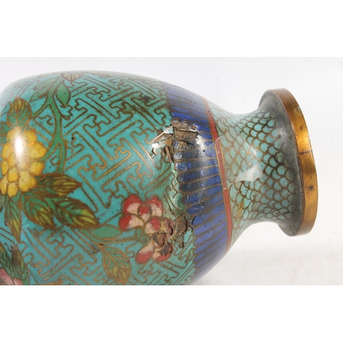 103 - Pair of Chinese cloisonné vases and another Chinese cloisonné vase, 15cm high.