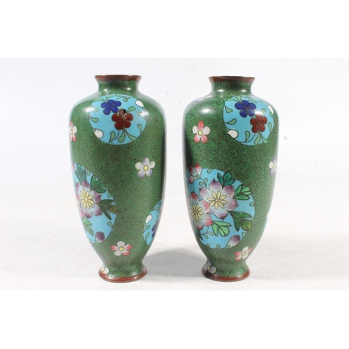 103 - Pair of Chinese cloisonné vases and another Chinese cloisonné vase, 15cm high.