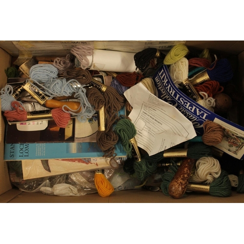 105 - Box containing knitting and sewing materials.