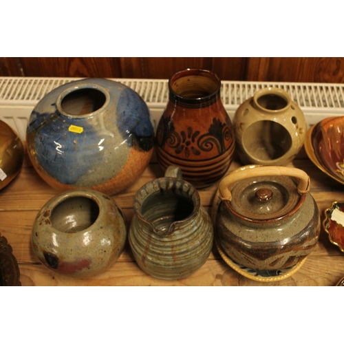 109 - Studio Pottery vases, candleholders, jugs, etc.