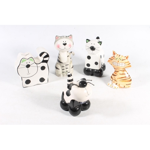 76 - Five ceramic Modern Art cat models.