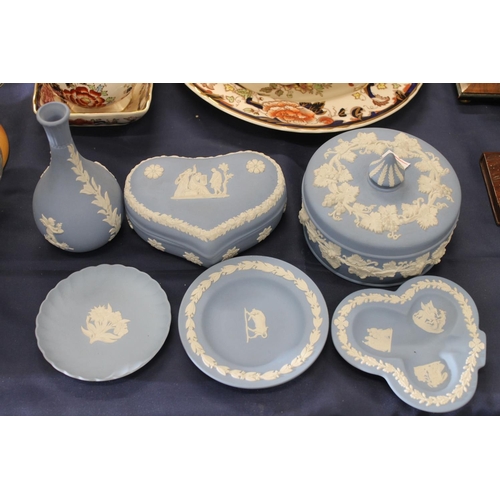 87 - Six pieces of Wedgwood pale blue jasperware.