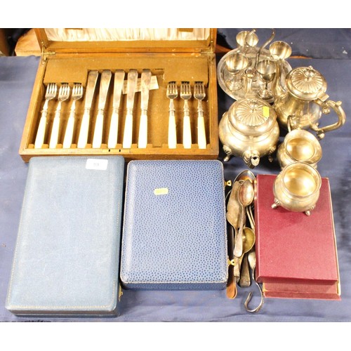 59 - Silver-plated items to include cutlery sets, teapots, eggcups, etc.