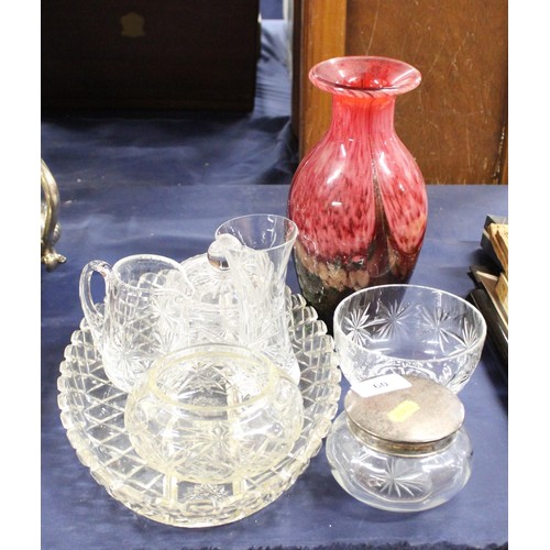 60 - Cut-glass items and an Art Glass vase.