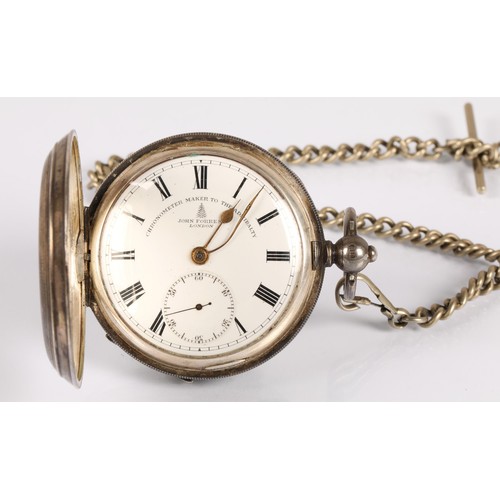 69 - John Forres silver cased pocket watch, Birmingham 1912 140g, with a white metal compass (2)