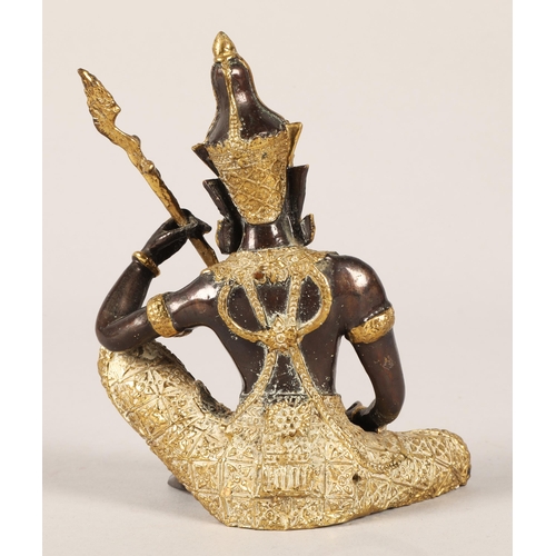 233 - Mixed metal Thai figure playing an instrument,  14cm h.