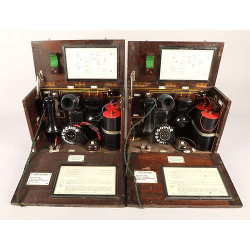 250 - Two GPO school telephones in fitted wooden cases, serial no. 519 and 520 (2)