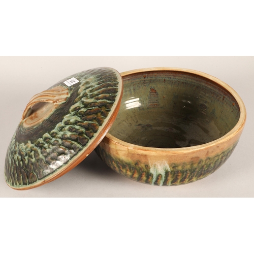 272 - Two studio ceramic pieces to include lidded dish and bowl with peacock style glaze