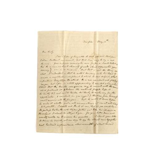 218 - Detailed manuscript letter, 1818 from W. Herbert, Temple, May 12th, to W. H. Darby, Addiscombe.  Com... 