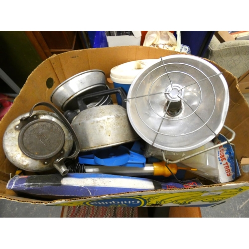 295 - Various camping items to include pans, light etc.