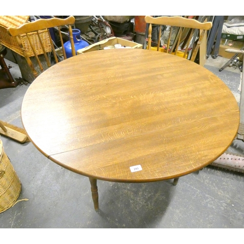 435 - Modern oak country style two seater dining table and two chairs.