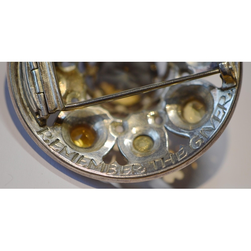 174 - Robert Crerar (Scottish) Silver circular brooch of Celtic shield form with gold and cairngorms, 47mm... 
