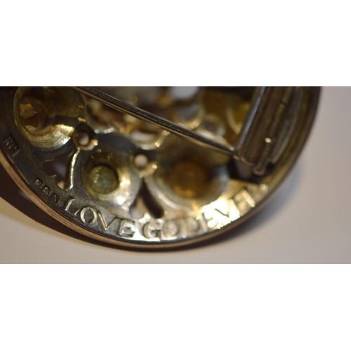 174 - Robert Crerar (Scottish) Silver circular brooch of Celtic shield form with gold and cairngorms, 47mm... 