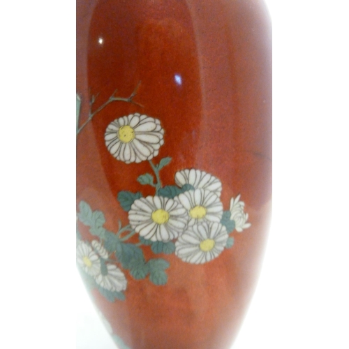 311 - Japanese cloisonné flambe enamel gilt bronze vase, Taisho 1912 - 1925, decorated with chrysanthemums... 