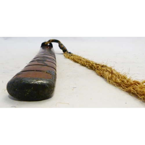 312 - Japanese tanto short sword, possibly Meiji period, unsigned tang, braided rayskin grip, gilt tsuba, ... 