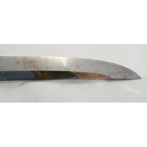 312 - Japanese tanto short sword, possibly Meiji period, unsigned tang, braided rayskin grip, gilt tsuba, ... 
