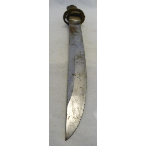 312 - Japanese tanto short sword, possibly Meiji period, unsigned tang, braided rayskin grip, gilt tsuba, ... 