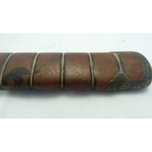 312 - Japanese tanto short sword, possibly Meiji period, unsigned tang, braided rayskin grip, gilt tsuba, ... 