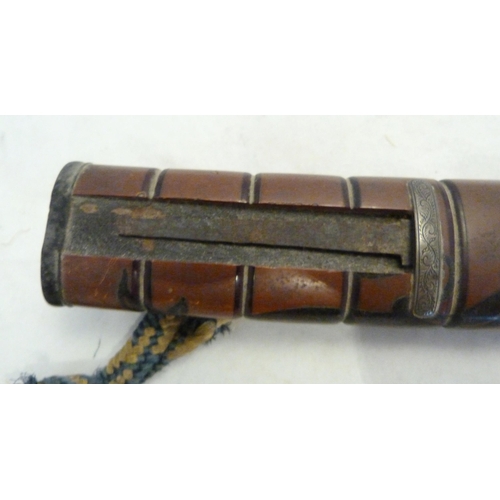 312 - Japanese tanto short sword, possibly Meiji period, unsigned tang, braided rayskin grip, gilt tsuba, ... 