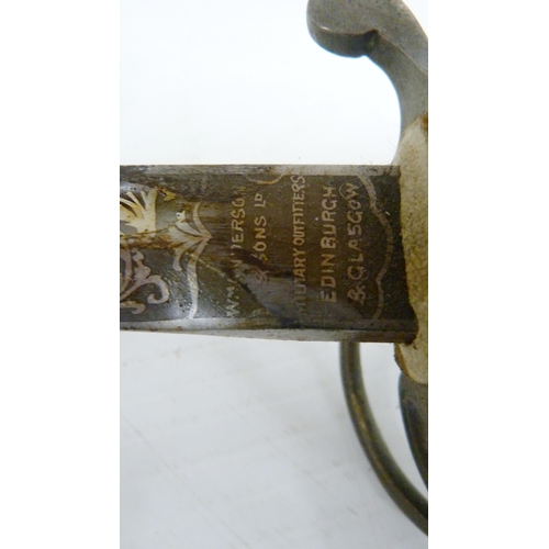 217 - George V Scottish Royal Artillery officer's sword, etched single edge blade with regimental title an... 