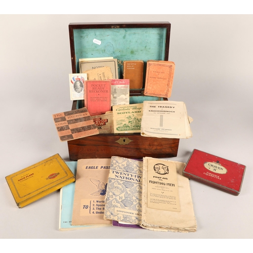 42 - Wooden box containing assorted ephemera to include local history interest, mining history, fossils s... 