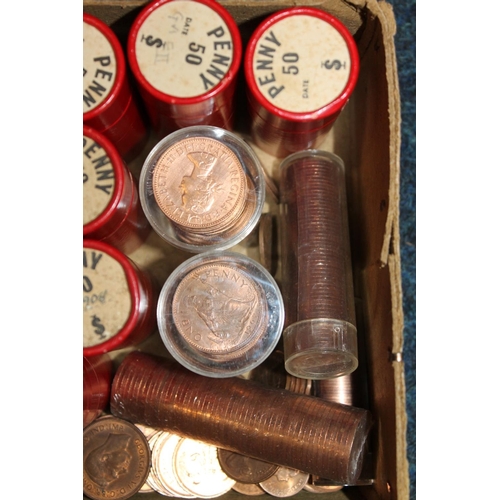 377 - UNITED KINGDOM coin collection, copper pennies spanning the reigns of QV-QEII held in red cardboard ... 