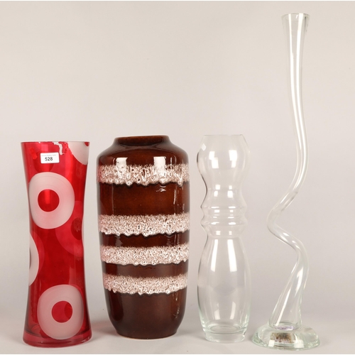 528 - Three large decorative glass vases and a West German ceramic vase (4)