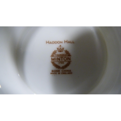 107 - Minton 'Haddon Hall' pattern octagonal faceted bowl, another similar bowl, sugar bowl and Coalport '... 