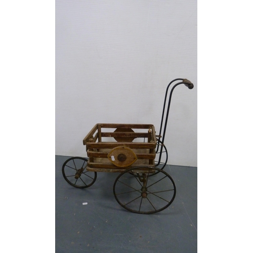 114 - Two vintage doll's prams and a trolley cart.  (3)