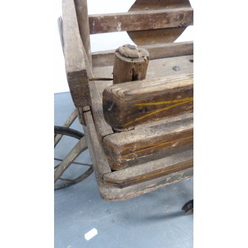 114 - Two vintage doll's prams and a trolley cart.  (3)