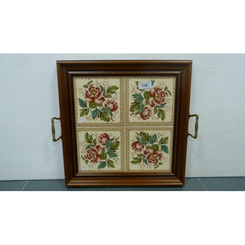 116 - Tiled tray and a tapestry bell pull. 