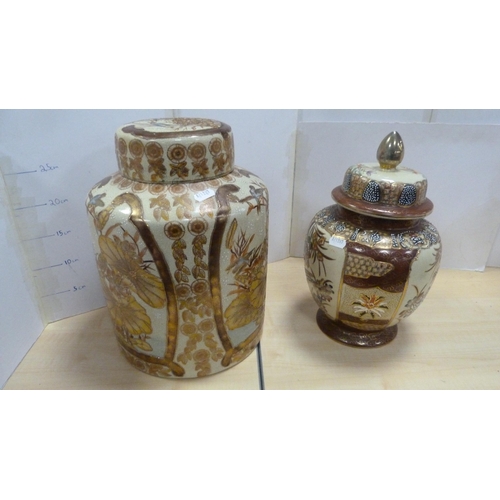 118 - Pair of reproduction Oriental vases, reproduction Oriental crackle glazed jar and cover and another,... 