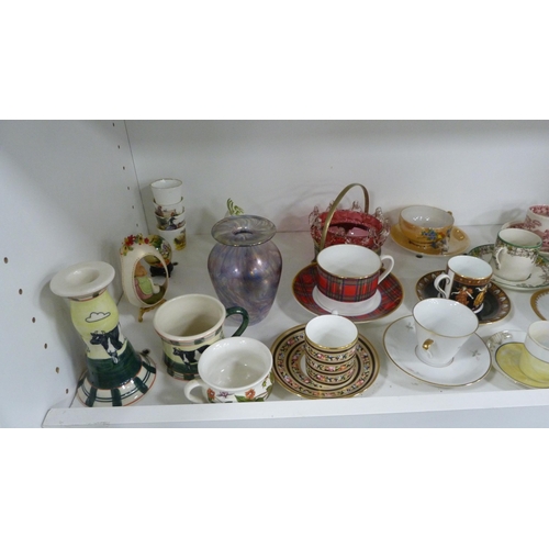 129 - Thimble collection with racks, cabinet coffee cans and saucers, Wedgwood collector's plates, art gla... 