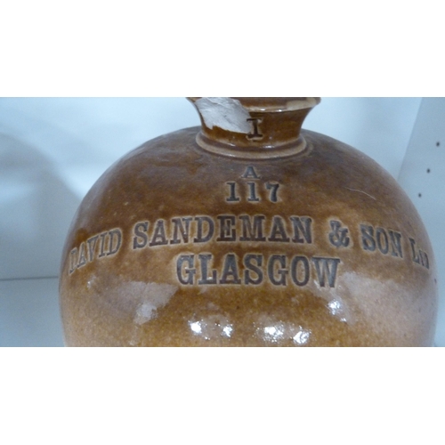 132 - Three stoneware flagons, one marked for David Sandeman & Son of Glasgow, and a pair of Empress m... 